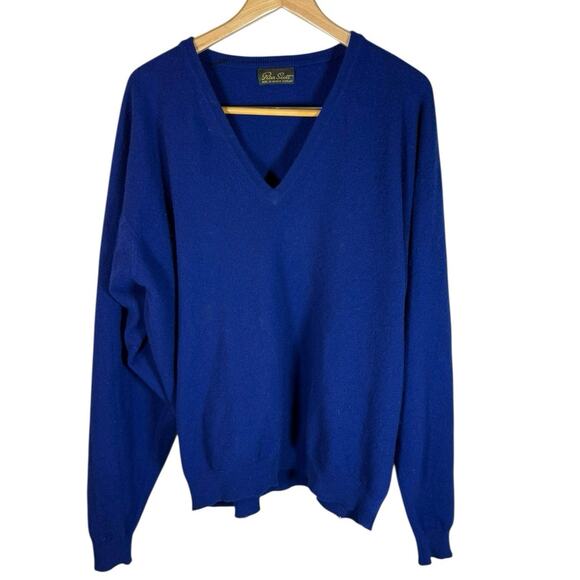 Vintage Peter Scott Pure 2-Ply Cashmere Sweater Blue V Neck Scotland Mens XL - Picture 2 of 4